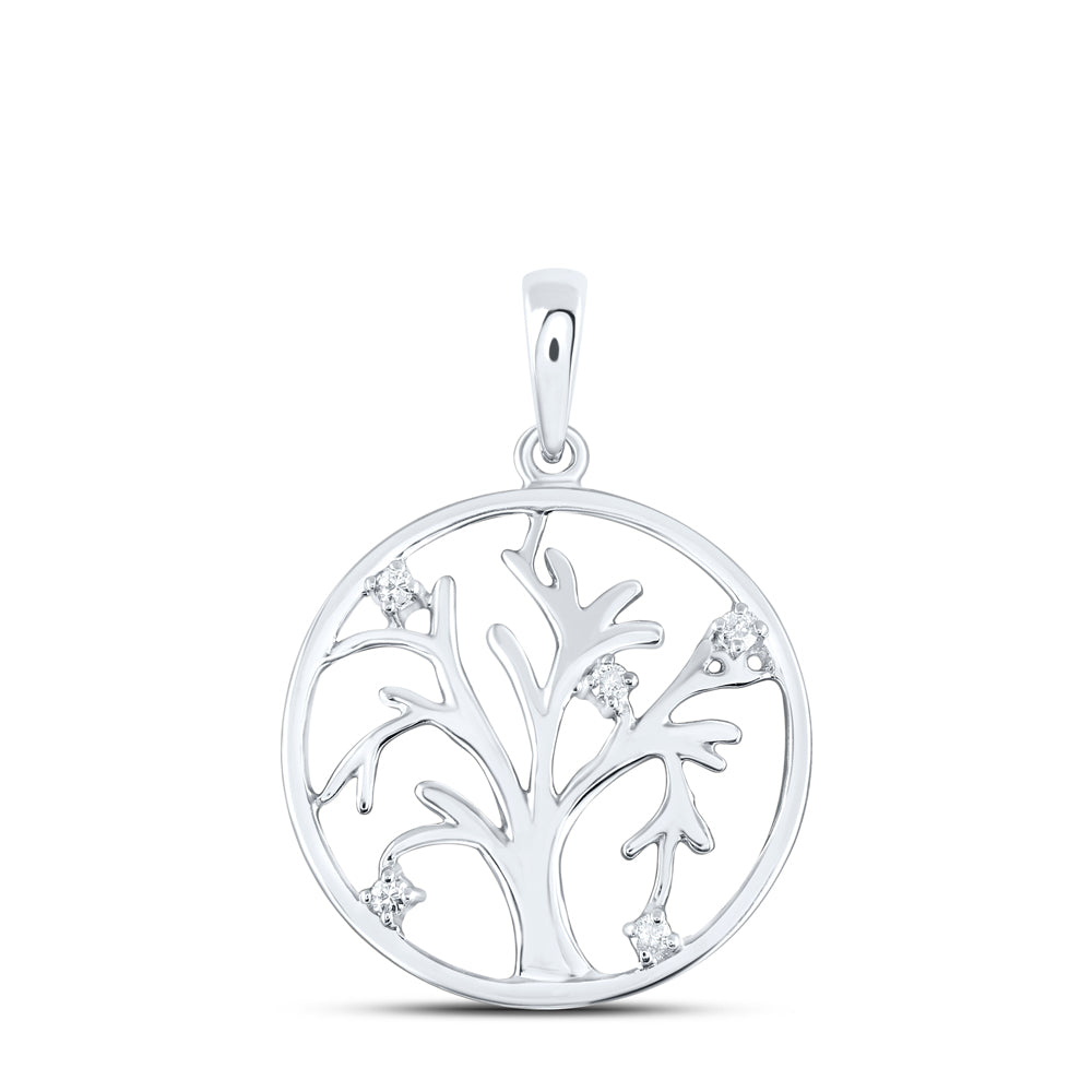 0.05 Ctw Natural Diamond Tree Of Life GoodLuck Gift Pendant in Sterling Silver