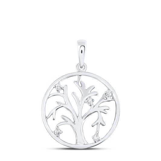 0.05 Ctw Natural Diamond Tree Of Life GoodLuck Gift Pendant in Sterling Silver