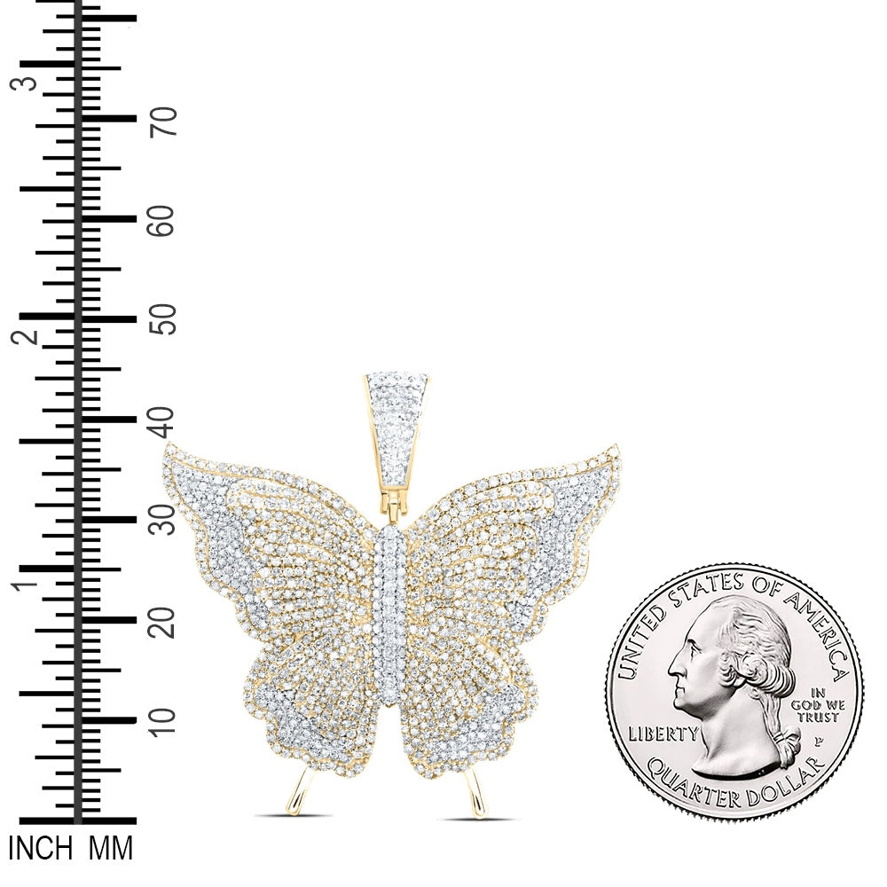 4.19 Ctw Natural Diamond Butterfly Animal Pendant in 10k Yellow Gold