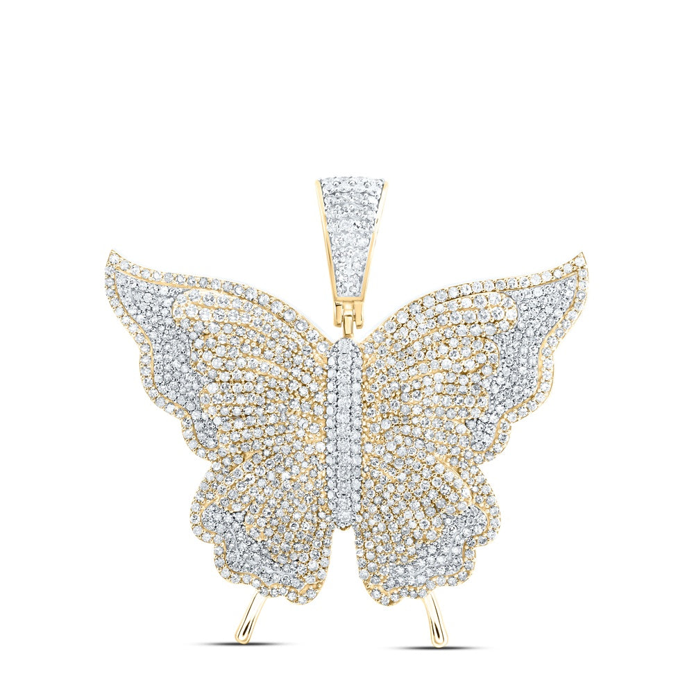 4.19 Ctw Natural Diamond Butterfly Animal Pendant in 10k Yellow Gold