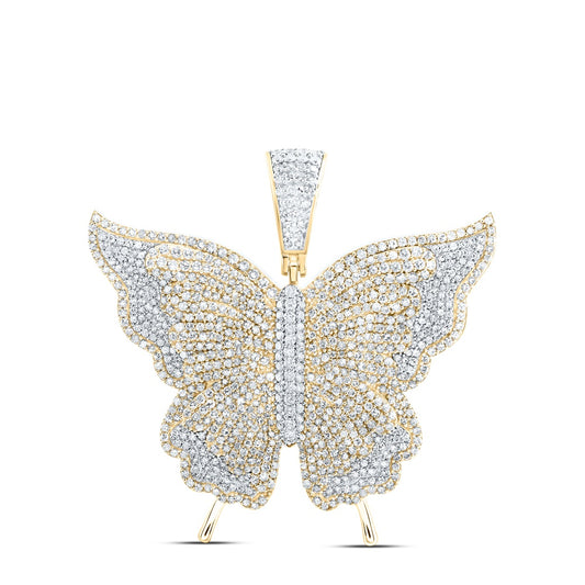 4.19 Ctw Natural Diamond Butterfly Animal Pendant in 10k Yellow Gold