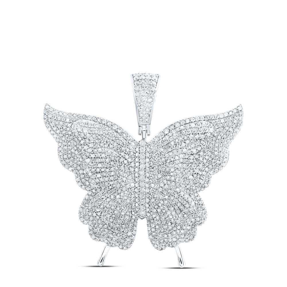 4.19 Ctw Natural Diamond Butterfly Animal Pendant in 10k White Gold