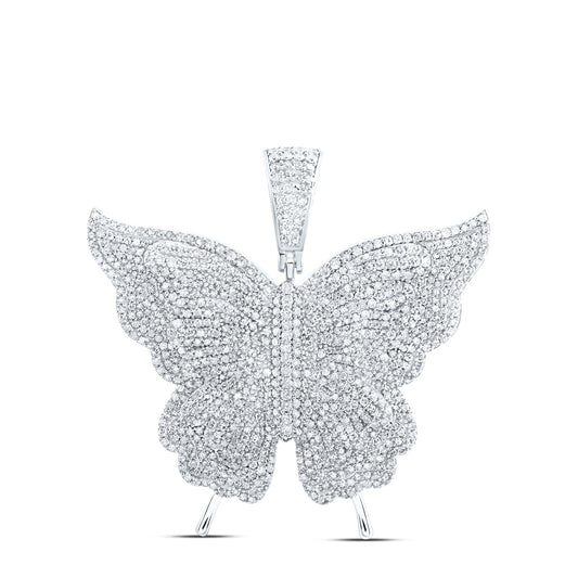 4.19 Ctw Natural Diamond Butterfly Animal Pendant in 10k White Gold