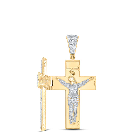 7.64 Ctw Natural Diamond Open Cross Crucifix Jesus Pendant in 10k Yellow Gold