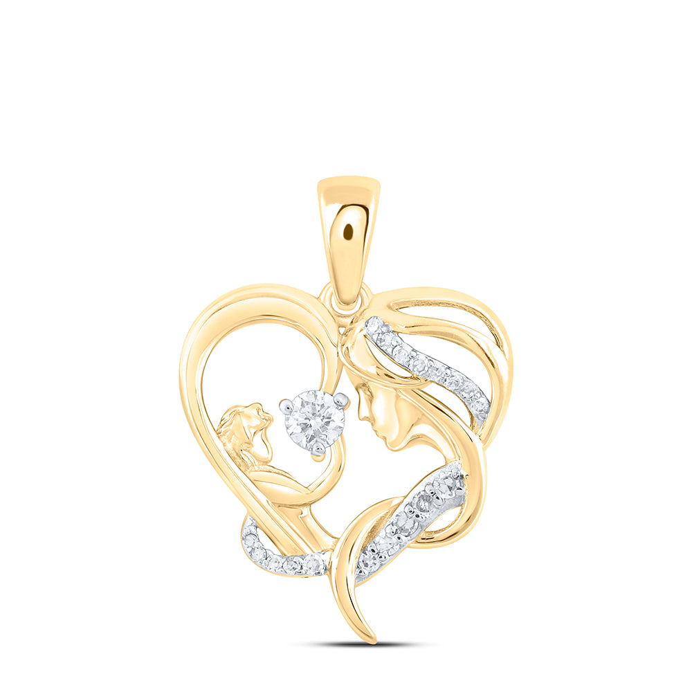 0.15 Ctw Natural Diamond Mother Child Open Heart Pendant in 10k Yellow Gold