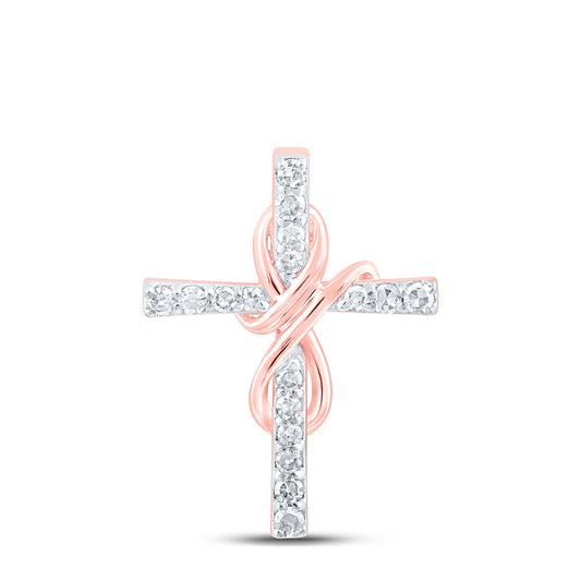 0.09 Ctw Natural Diamond Cross Religious Pendant in 10k Rose Gold