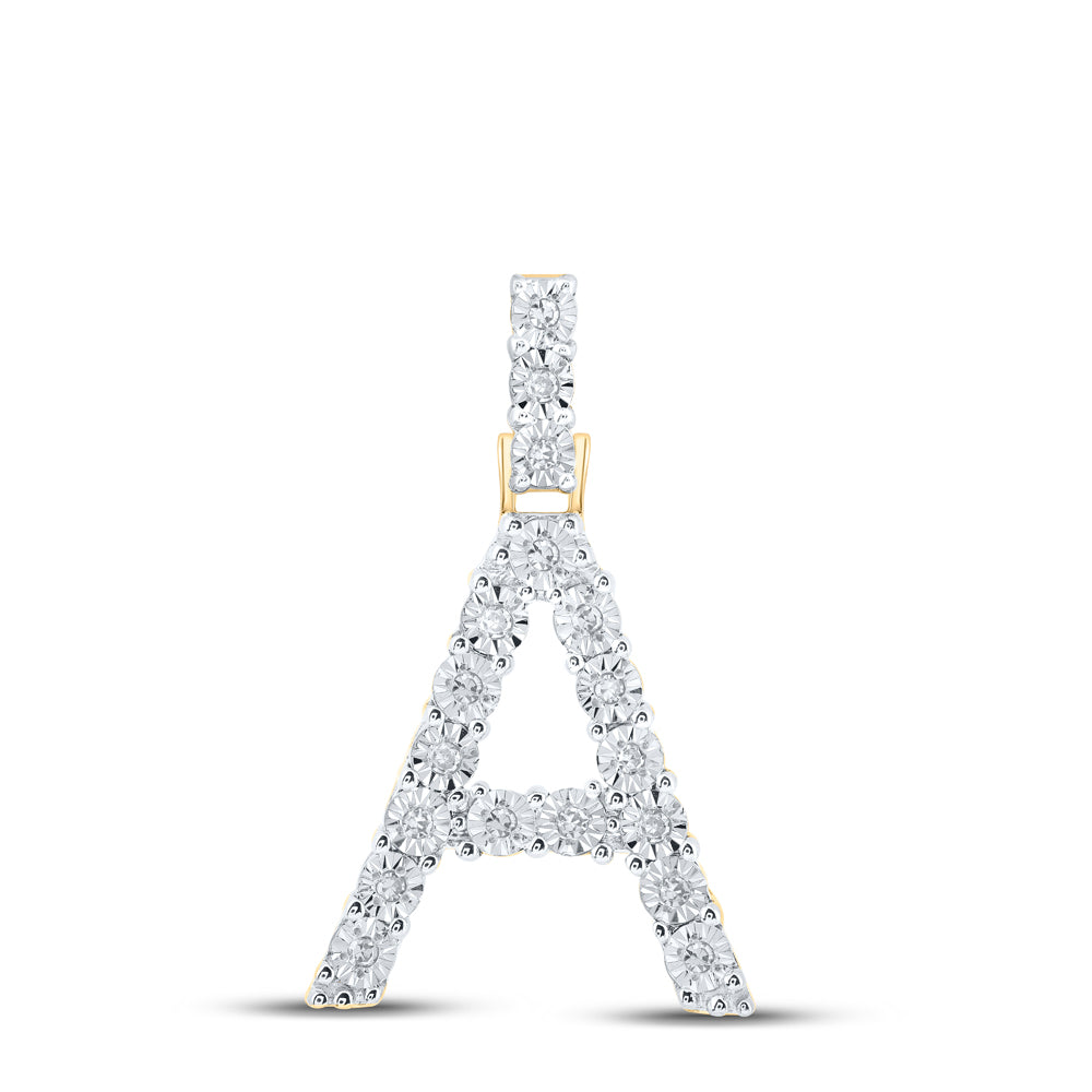 0.09 Ctw Natural Diamond Tennis Initial Letter A Pendant in 10k Yellow Gold