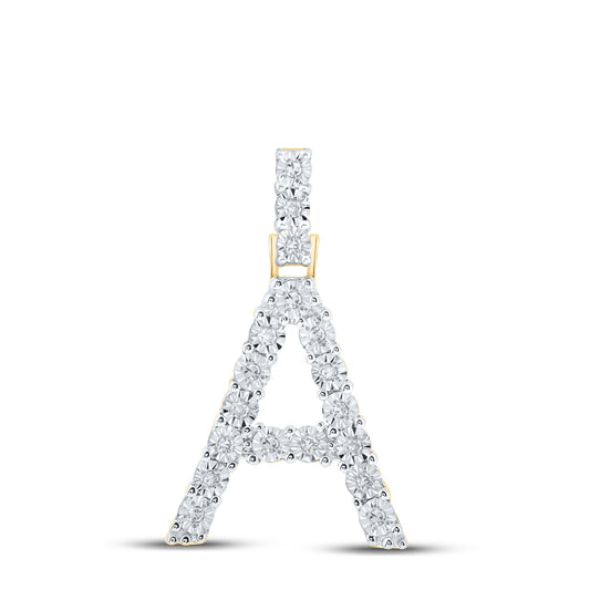 0.09 Ctw Natural Diamond Tennis Initial Letter A Pendant in 10k Yellow Gold