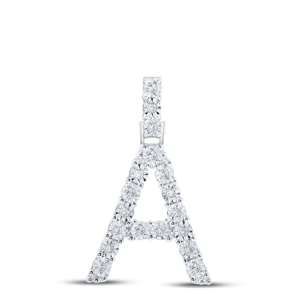 0.09 Ctw Natural Diamond Tennis Initial Letter A Pendant in 10k White Gold
