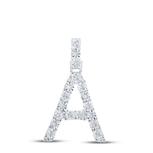 0.09 Ctw Natural Diamond Tennis Initial Letter A Pendant in 10k White Gold