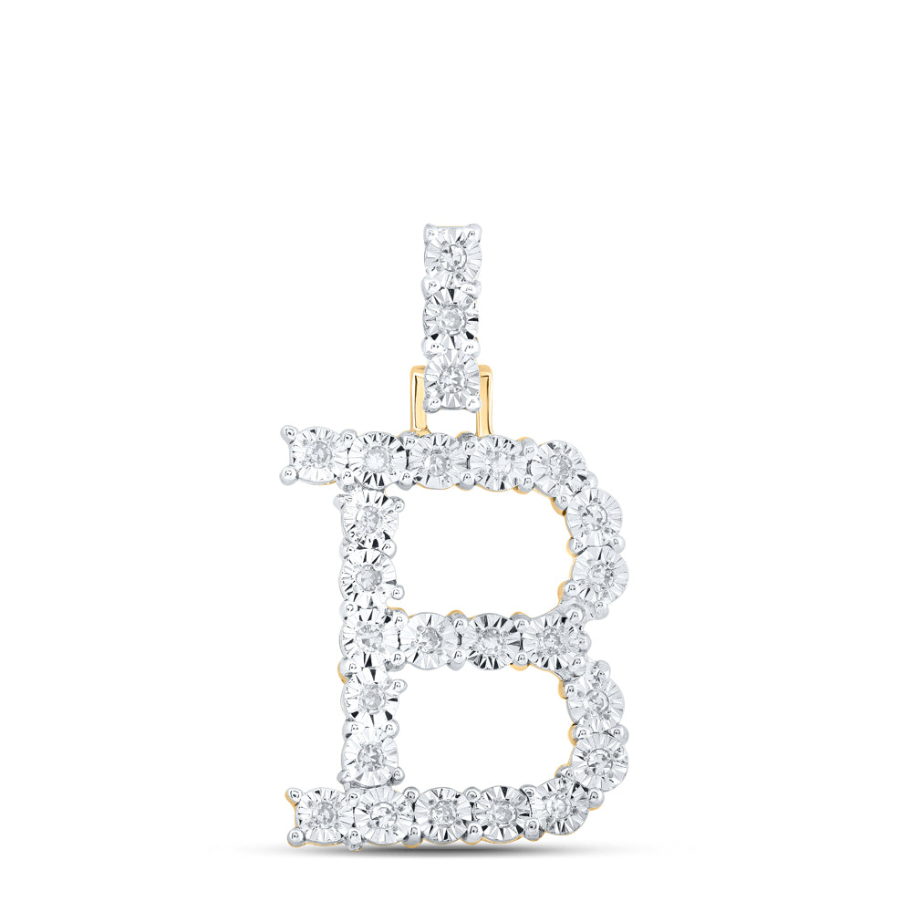 0.14 Ctw Natural Diamond Tennis Initial Letter B Pendant in 10k Yellow Gold