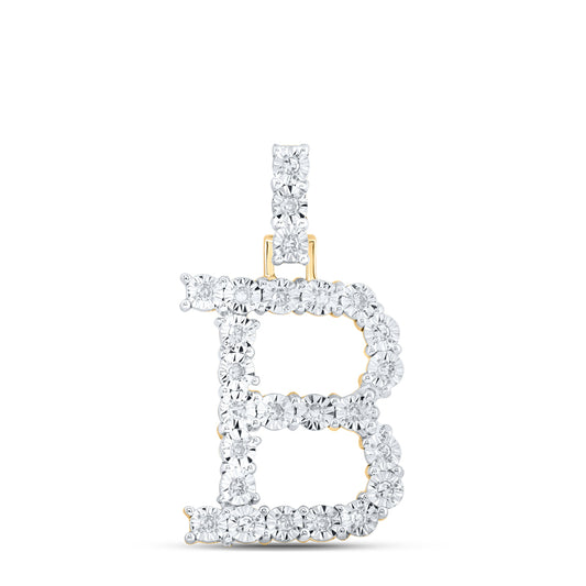 0.14 Ctw Natural Diamond Tennis Initial Letter B Pendant in 10k Yellow Gold