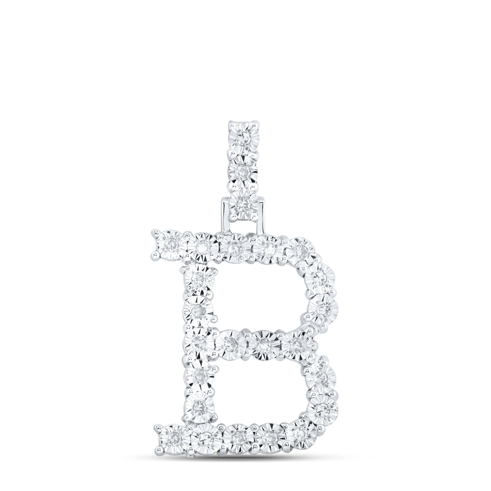 0.14 Ctw Natural Diamond Tennis Initial Letter B Pendant in 10k White Gold