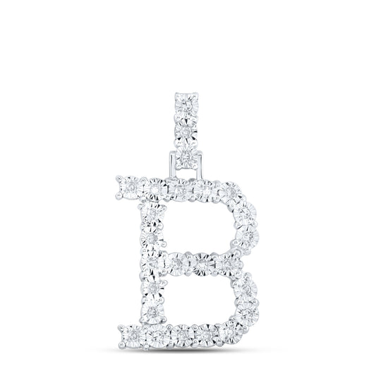 0.14 Ctw Natural Diamond Tennis Initial Letter B Pendant in 10k White Gold