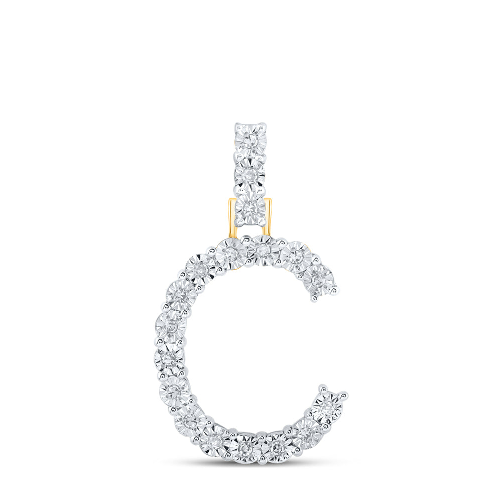 0.1 Ctw Natural Diamond Tennis Initial Letter C Pendant in 10k Yellow Gold