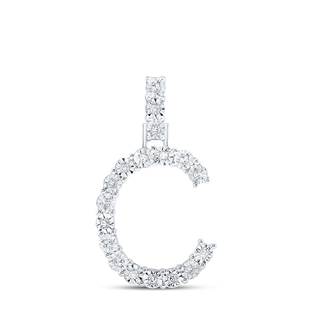 0.09 Ctw Natural Diamond Tennis Initial Letter C Pendant in 10k White Gold