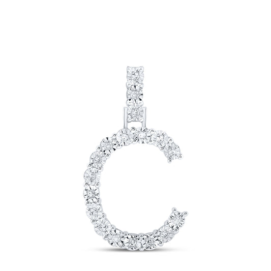 0.09 Ctw Natural Diamond Tennis Initial Letter C Pendant in 10k White Gold
