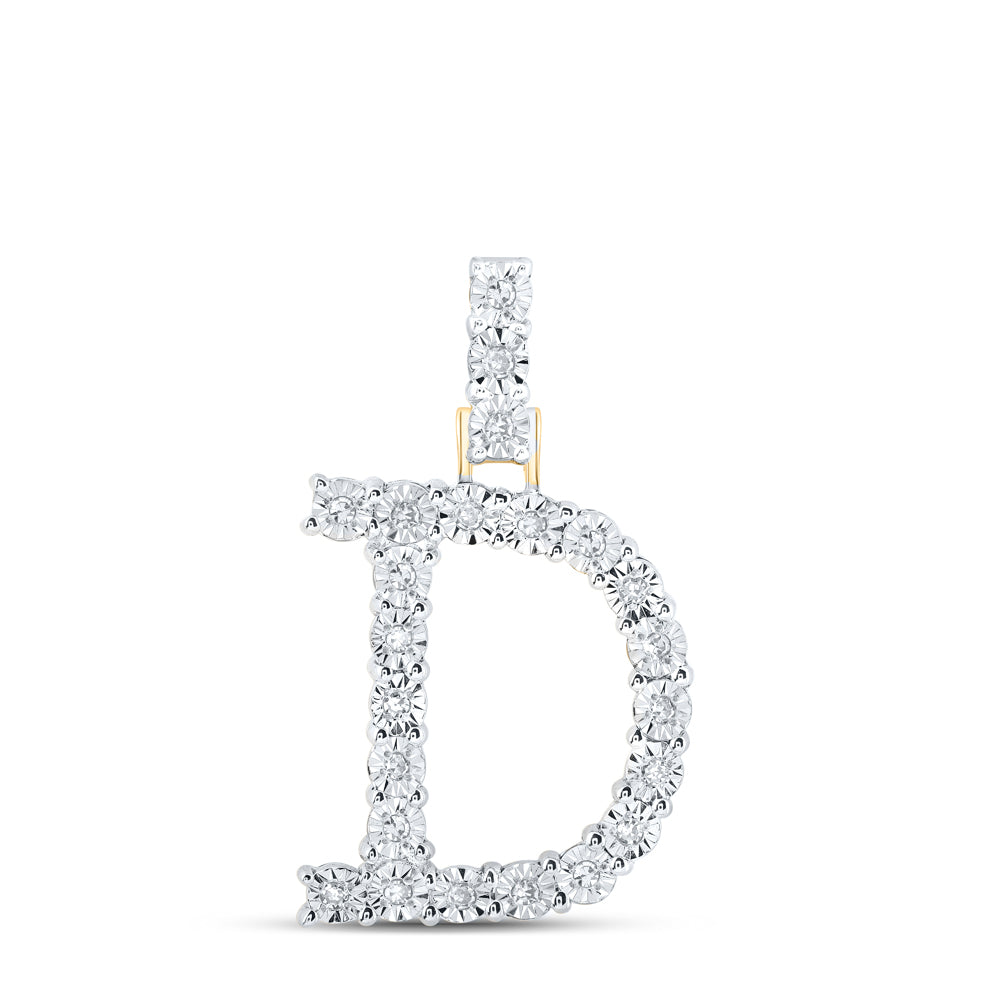 0.13 Ctw Natural Diamond Tennis Initial Letter D Pendant in 10k Yellow Gold
