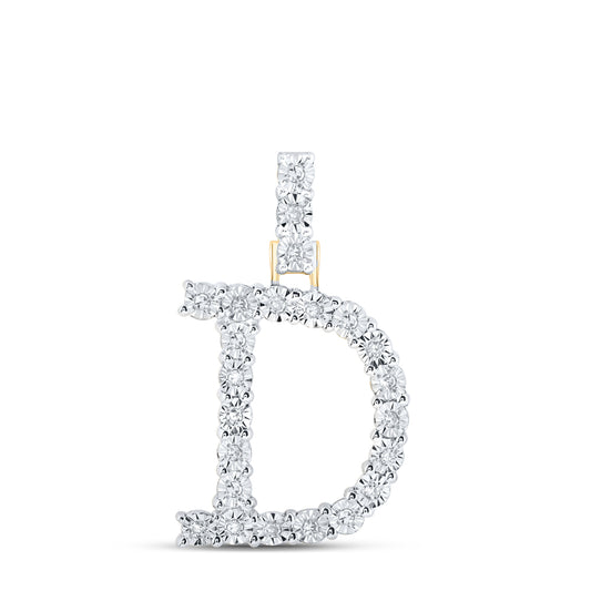 0.13 Ctw Natural Diamond Tennis Initial Letter D Pendant in 10k Yellow Gold
