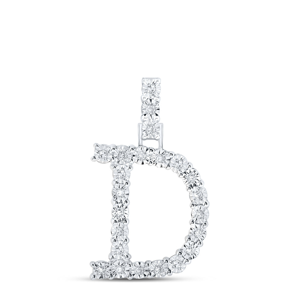0.13 Ctw Natural Diamond Tennis Initial Letter D Pendant in 10k White Gold