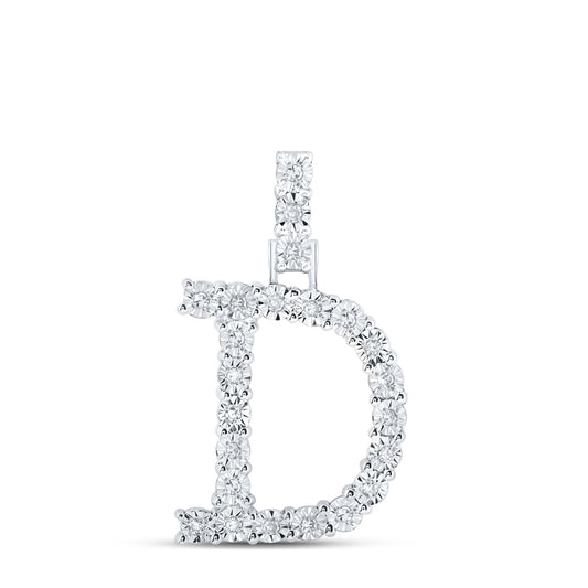 0.13 Ctw Natural Diamond Tennis Initial Letter D Pendant in 10k White Gold