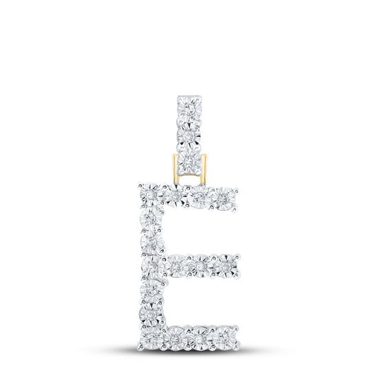 0.11 Ctw Natural Diamond Tennis Initial Letter E Pendant in 10k Yellow Gold