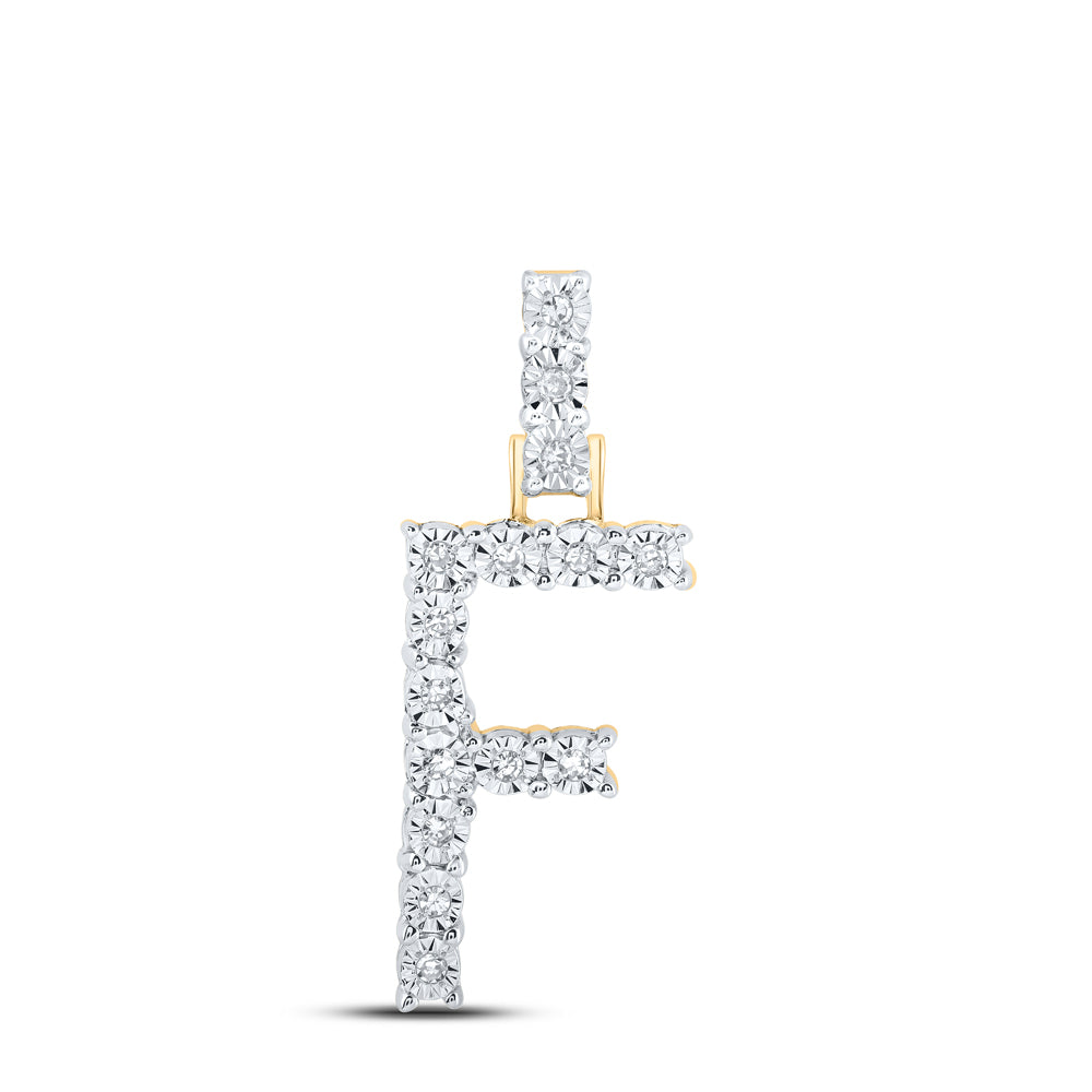 0.08 Ctw Natural Diamond Tennis Initial Letter F Pendant in 10k Yellow Gold