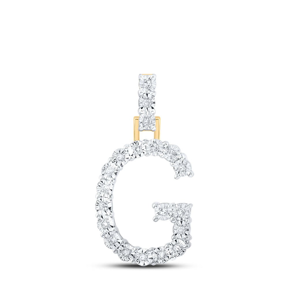 0.11 Ctw Natural Diamond Tennis Initial Letter G Pendant in 10k Yellow Gold