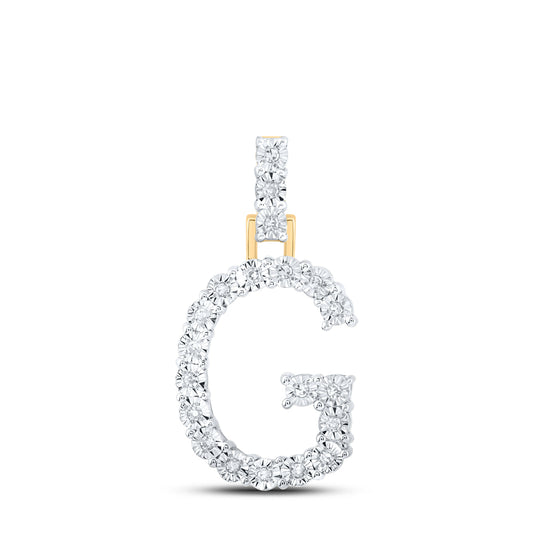 0.11 Ctw Natural Diamond Tennis Initial Letter G Pendant in 10k Yellow Gold