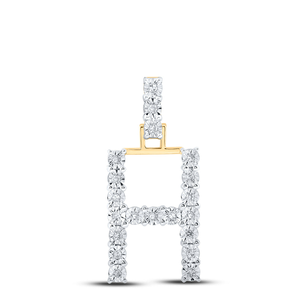 0.11 Ctw Natural Diamond Tennis Initial Letter H Pendant in 10k Yellow Gold
