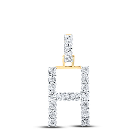 0.11 Ctw Natural Diamond Tennis Initial Letter H Pendant in 10k Yellow Gold