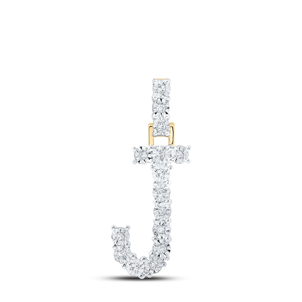 0.08 Ctw Natural Diamond Tennis Initial Letter J Pendant in 10k Yellow Gold