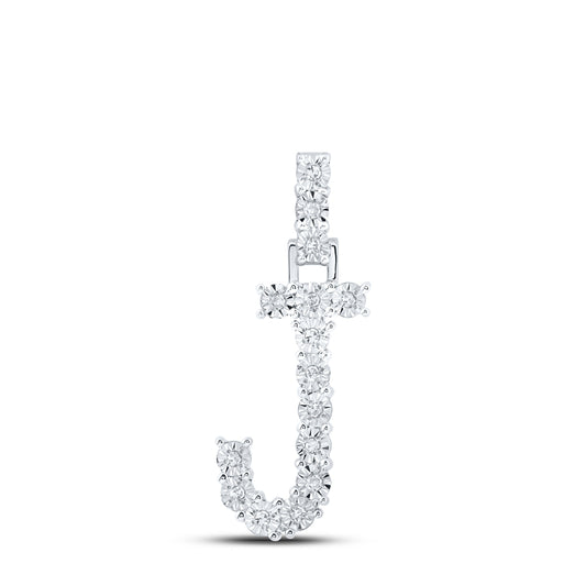 0.08 Ctw Natural Diamond Tennis Initial Letter J Pendant in 10k White Gold