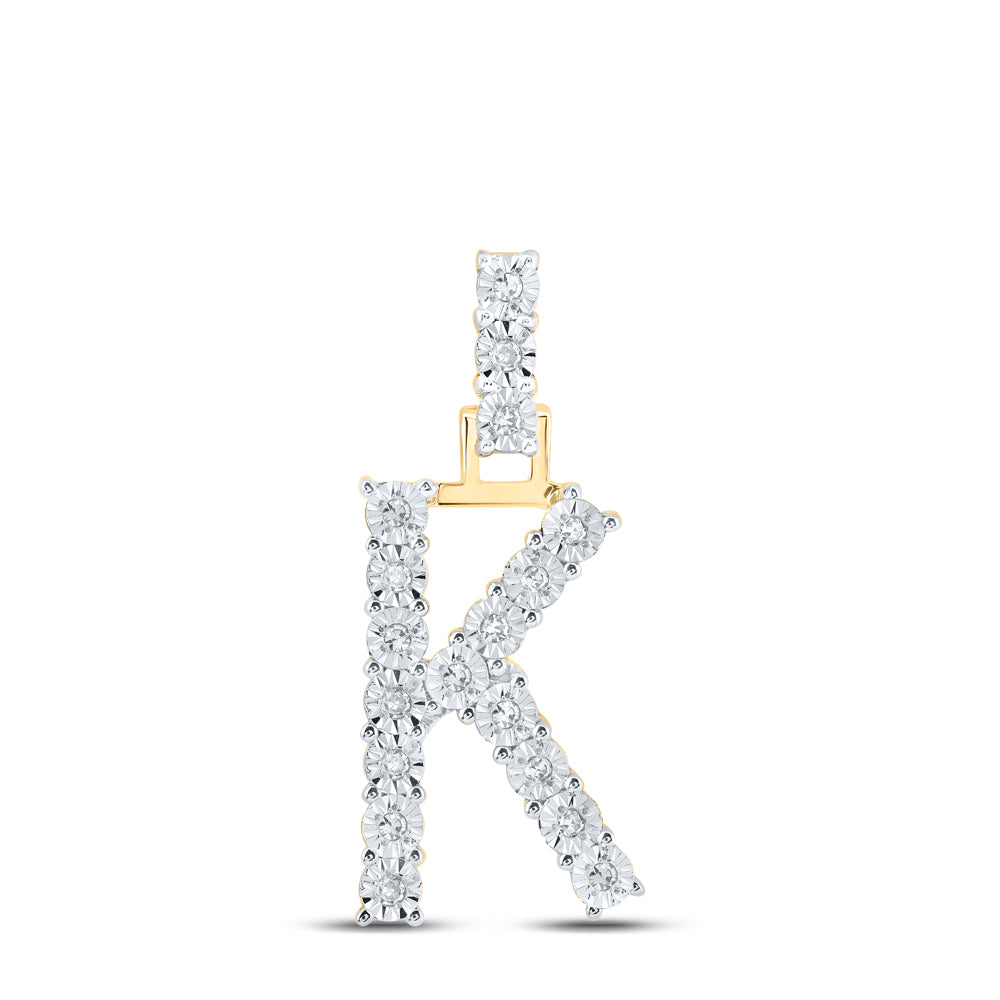 0.1 Ctw Natural Diamond Tennis Initial Letter K Pendant in 10k Yellow Gold