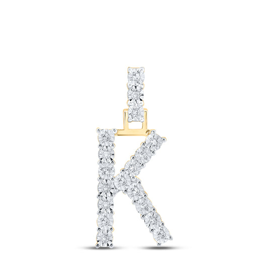 0.1 Ctw Natural Diamond Tennis Initial Letter K Pendant in 10k Yellow Gold