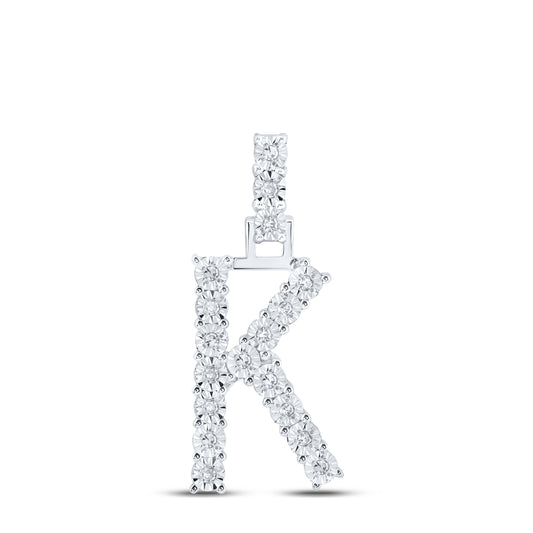 0.1 Ctw Natural Diamond Tennis Initial Letter K Pendant in 10k White Gold