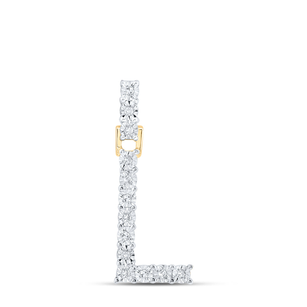 0.07 Ctw Natural Diamond Tennis Initial Letter L Pendant in 10k Yellow Gold
