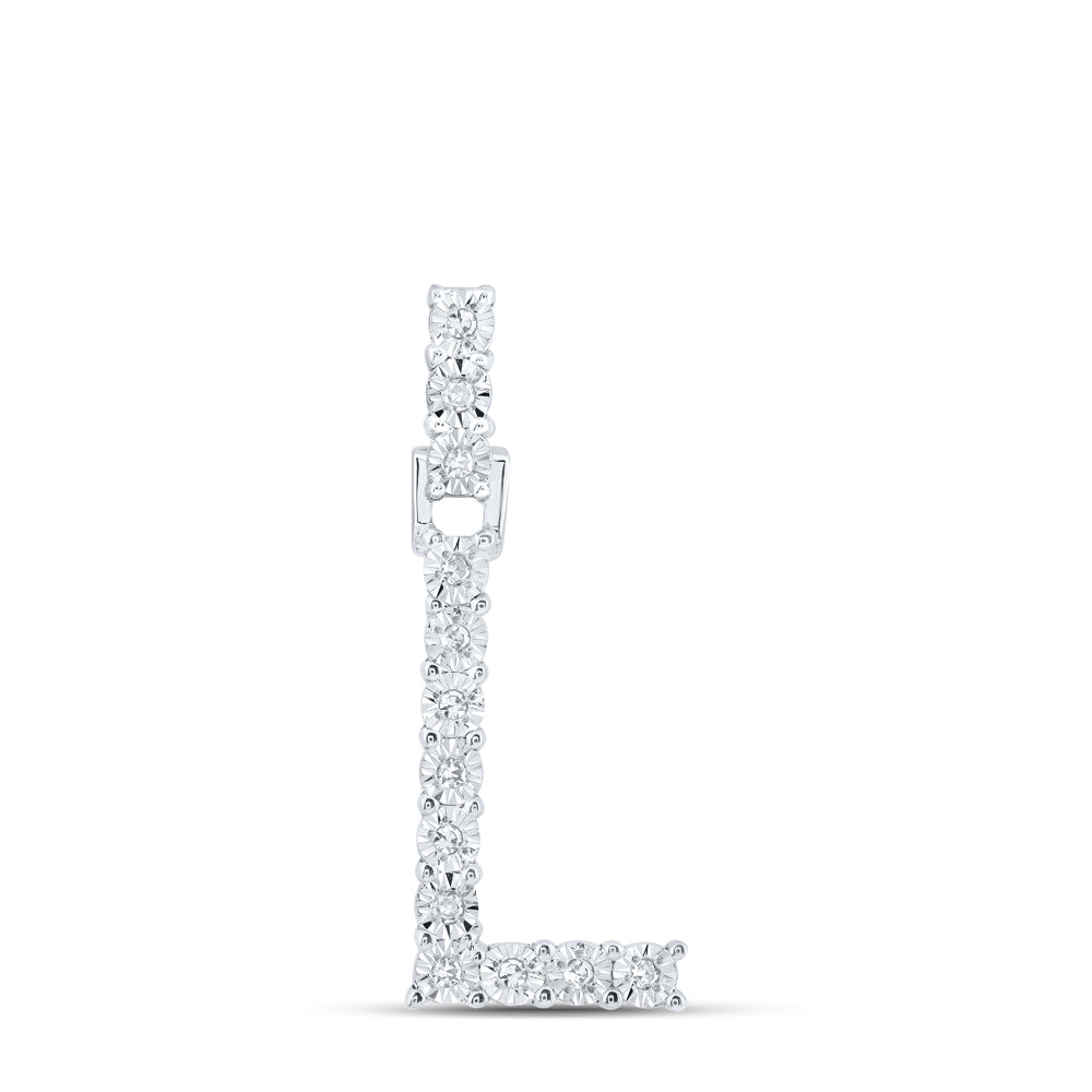 0.07 Ctw Natural Diamond Tennis Initial Letter L Pendant in 10k White Gold
