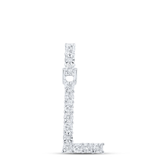 0.07 Ctw Natural Diamond Tennis Initial Letter L Pendant in 10k White Gold