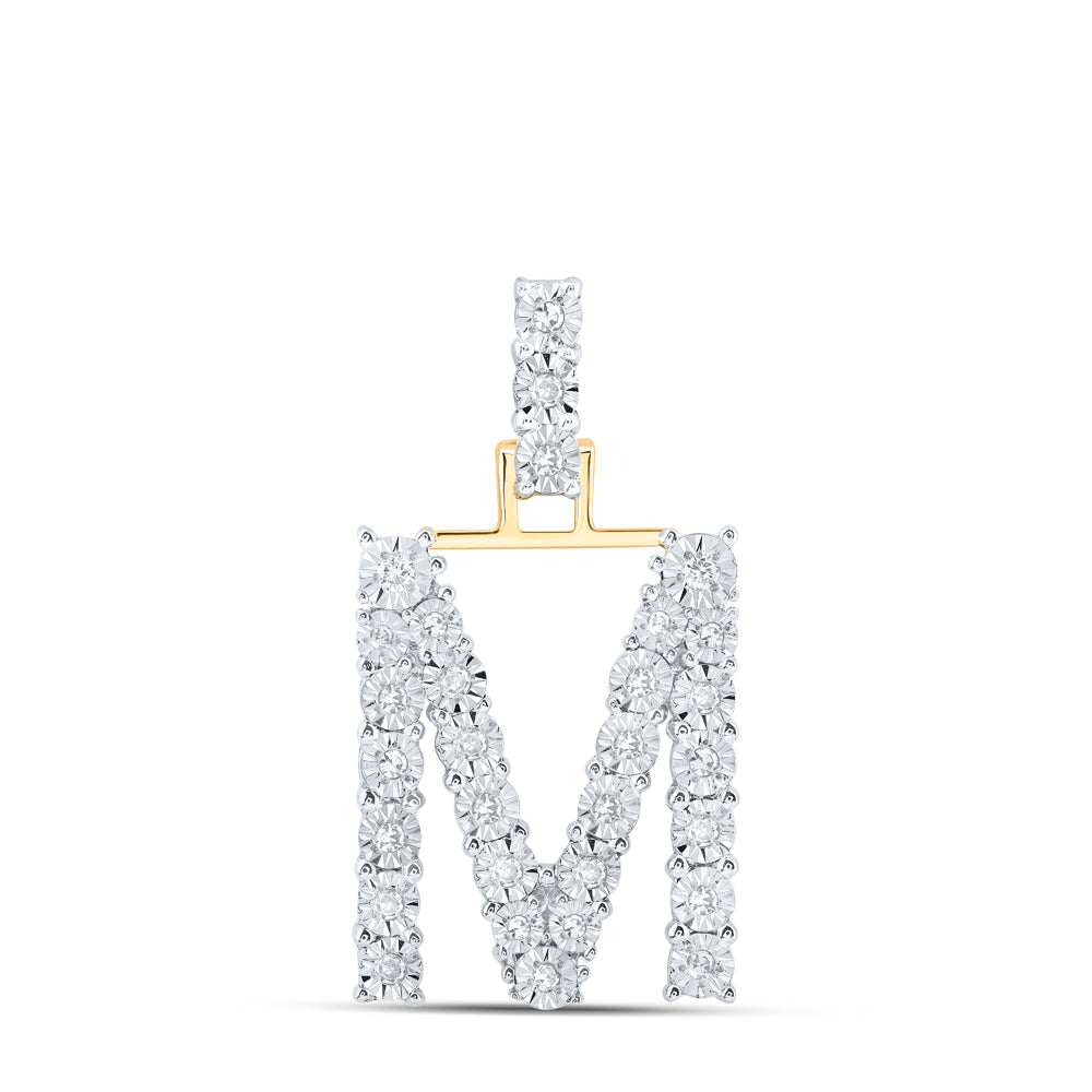 0.17 Ctw Natural Diamond Tennis Initial Letter M Pendant in 10k Yellow Gold