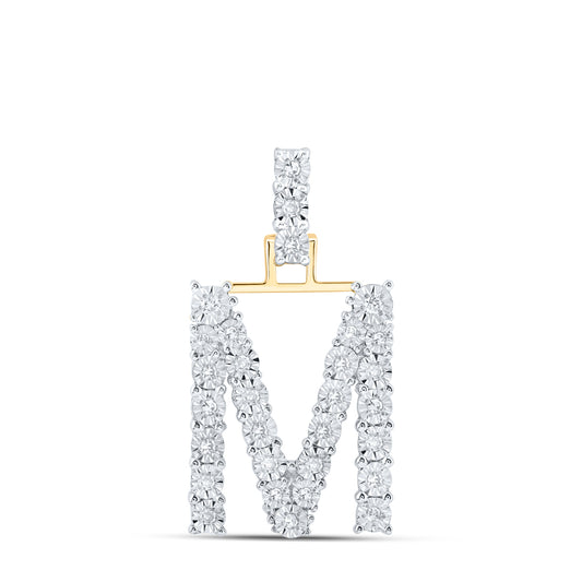 0.17 Ctw Natural Diamond Tennis Initial Letter M Pendant in 10k Yellow Gold