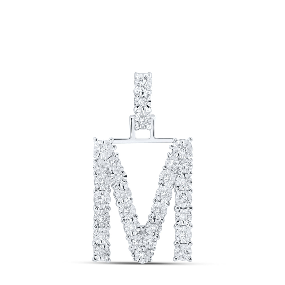 0.17 Ctw Natural Diamond Tennis Initial Letter M Pendant in 10k White Gold