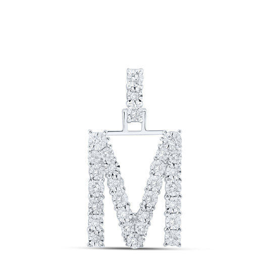 0.17 Ctw Natural Diamond Tennis Initial Letter M Pendant in 10k White Gold
