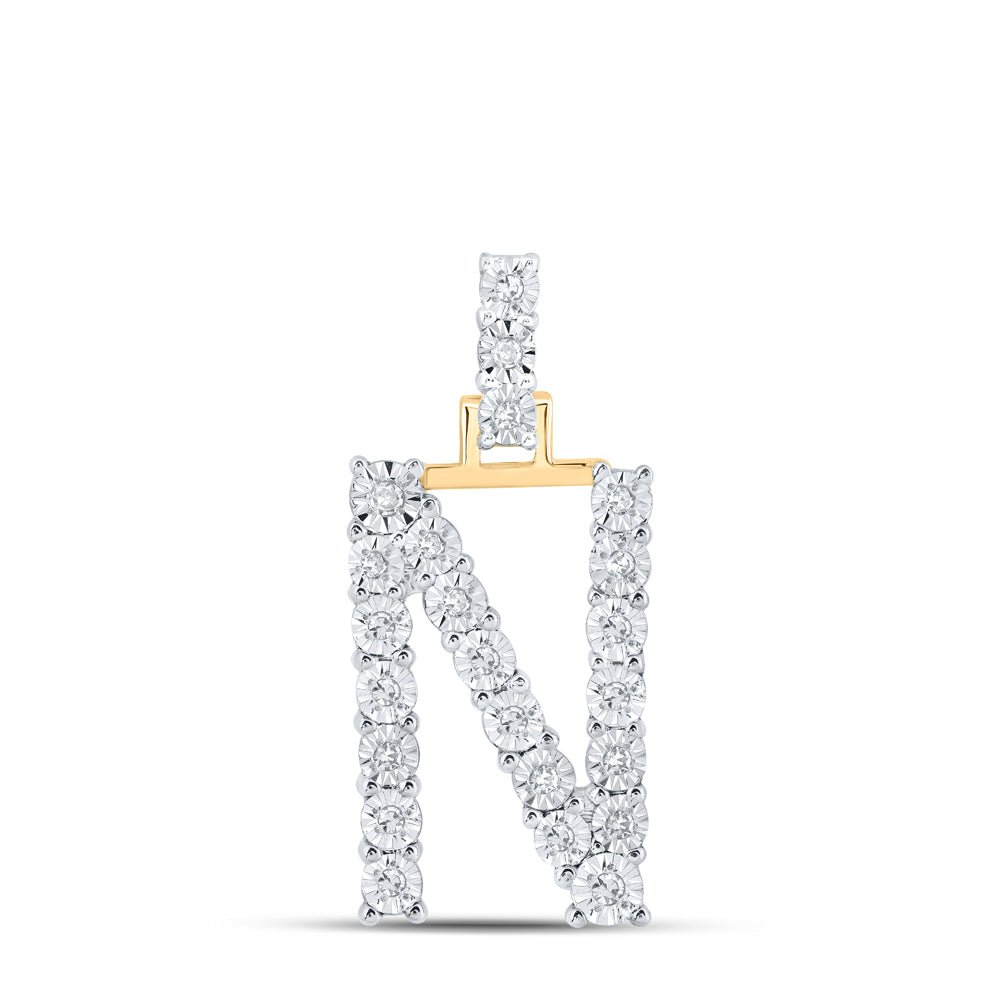 0.14 Ctw Natural Diamond Tennis Initial Letter N Pendant in 10k Yellow Gold
