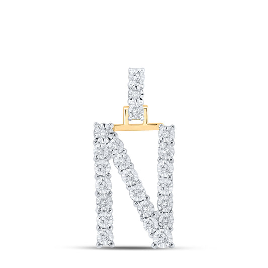0.14 Ctw Natural Diamond Tennis Initial Letter N Pendant in 10k Yellow Gold