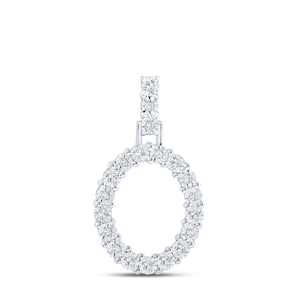 0.11 Ctw Natural Diamond Tennis Initial Letter O Pendant in 10k White Gold