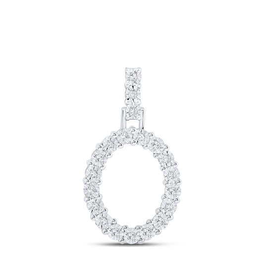 0.11 Ctw Natural Diamond Tennis Initial Letter O Pendant in 10k White Gold