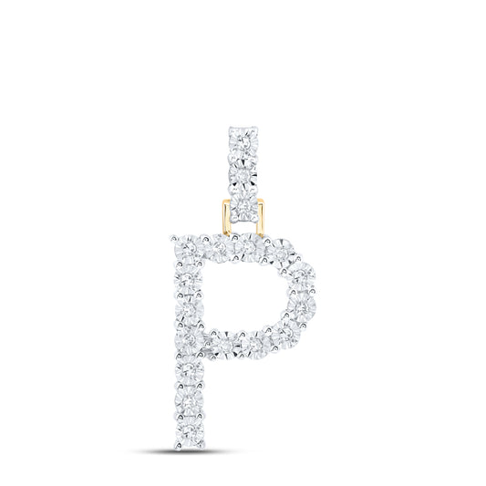 0.09 Ctw Natural Diamond Tennis Initial Letter P Pendant in 10k Yellow Gold