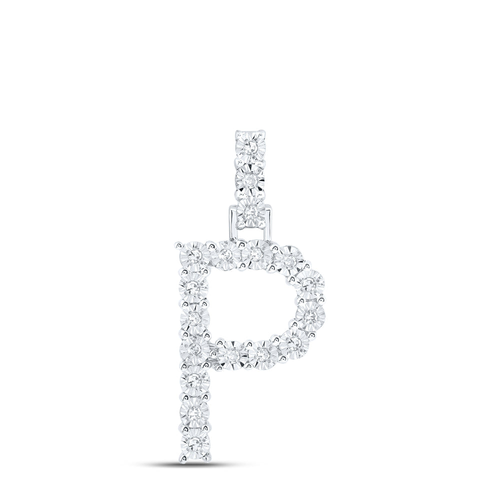0.09 Ctw Natural Diamond Tennis Initial Letter P Pendant in 10k White Gold