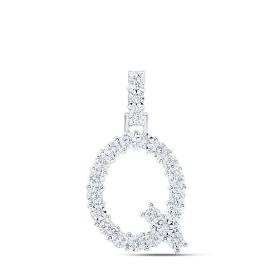 0.1 Ctw Natural Diamond Tennis Initial Letter Q Pendant in 10k White Gold